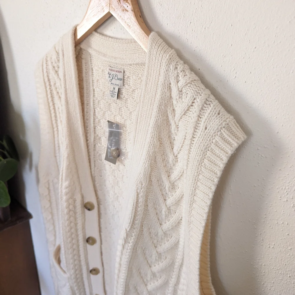 J.Crew | Rugged | Merino Wool-Blend Cream Cable-Knit Sweater Vest